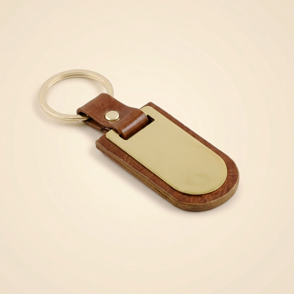 جاکلیدی چرمی عسلی طلایی یو شکل کد KL-117 - تصویر 1